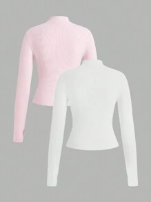SHEIN EZwear 秋冬纯色立领修身夹克两件套 - 彩色 - 查看 2