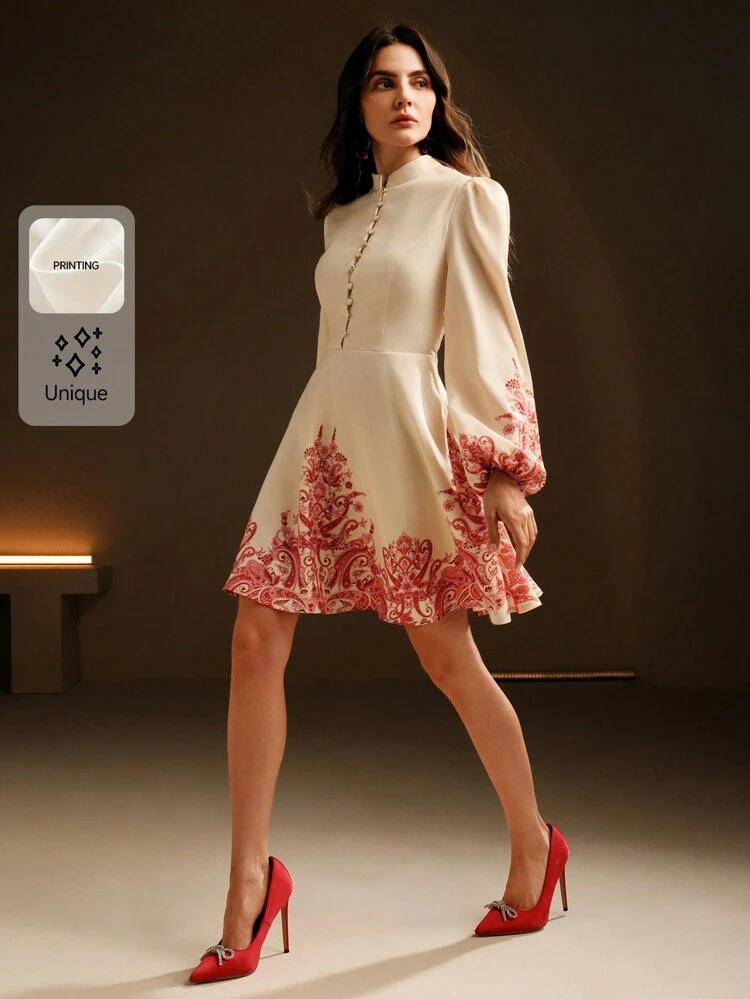 Spring/Autumn Women's Elegant Printed Mini Dress