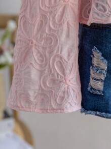 Soleia Blusa donna con scollo a V, maniche a sbuffo, orlo con volant, in tessuto lavorato a maglia rosa, adatta per vacanze, San Valentino, estate, compleanni, Mardi Gras e altre occasioni - Rosa - Visualizzare 6