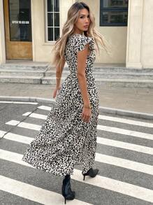 Serisse 女士休闲中长连衣裙，简约时尚，日常穿着，豹纹短袖长裙，优雅，适合日常穿着，春夏 - 彩色 - 查看 2