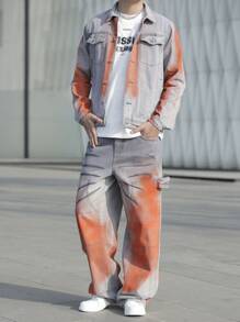 Manfinity Roghcode Men Casual Washed Vintage Denim Jacket And Jeans 2 Pieces Set, Fall - Multicolor - View 6