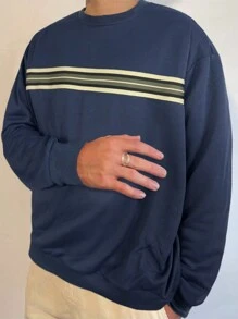 SHEIN Manfinity Dauomo Men's Striped Crew Neck Long Sleeve Casual Sweatshirt, Autumn/Winter