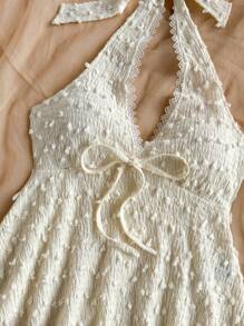 Soleia Women's Resort Knit Dotted Jacquard Textured Halter Tie Waist A-Line Vest, Suitable For Party, Date, Valentine's Day, Afternoon Tea