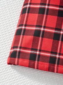 Tween Girl Casual Colorblock Collar Top And Plaid Skirt 2 Pieces Set - Black - View 5