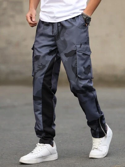 Manfinity Homme Men's Camo Print Cargo Pants With Pockets, Loose Fit Casual Trousers