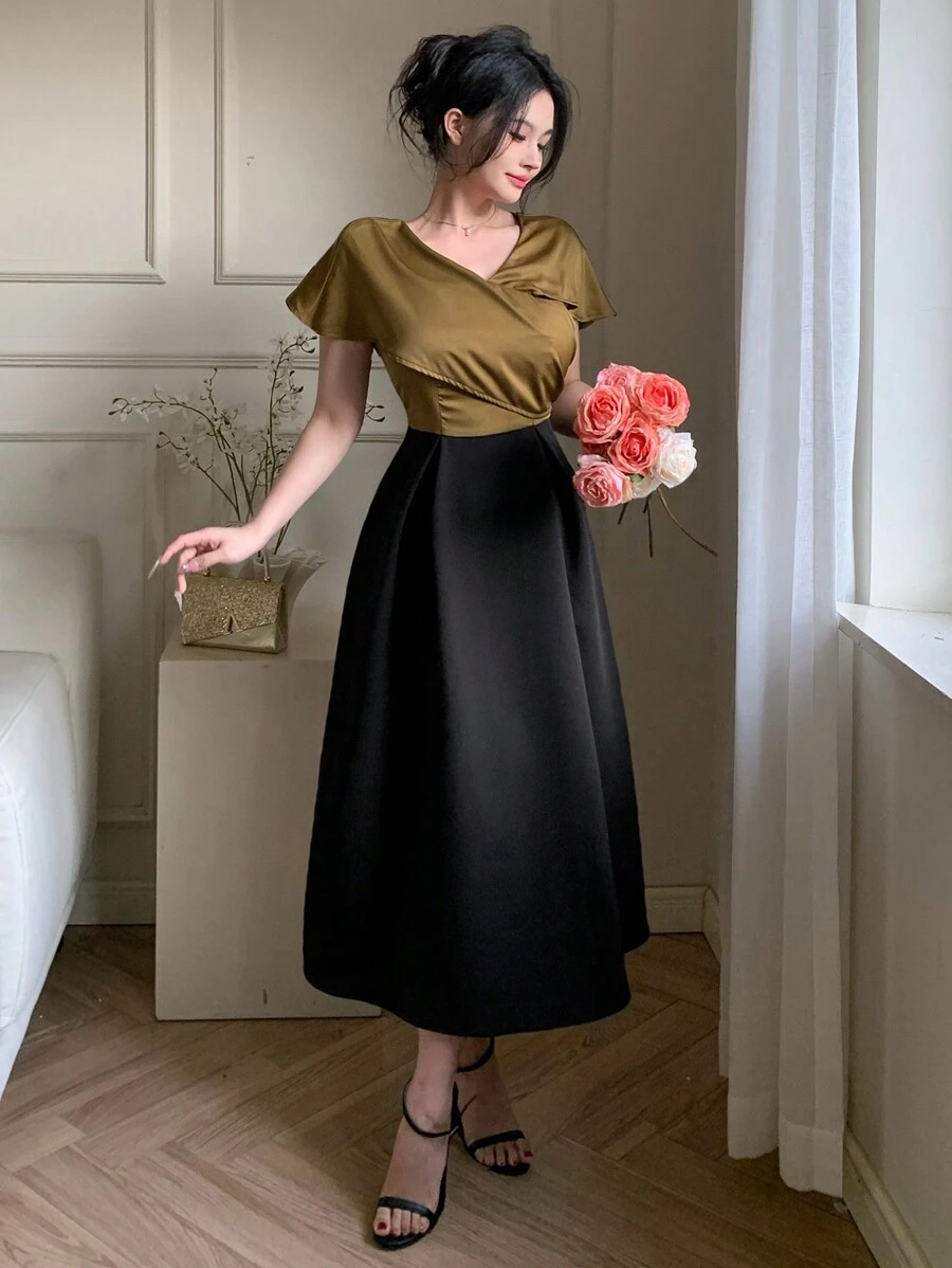 DAZY New Summer Boho Style High Waisted Elegant Patchwork Contrast Color Women Long Dress - Black - View 1