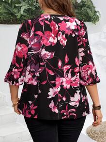 EMERY ROSE Plus Size Women 3/4 Sleeve Floral Printed Blouse, Ruffle Top, Early Spring And Summer Outfits For Women