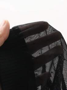 DAZY Women's Mesh Paneled Lace-Up Wrap Mini Dress, Spring/Fall Party Women Dresses Milkmaid Dress,Back To School Clothes Long Sleeve Dress - Black - View 5
