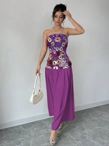 Elenzga Đầm Maxi Ống In Hoa Cho Nữ Trang Phục Nữ - Màu tím - Xem 5