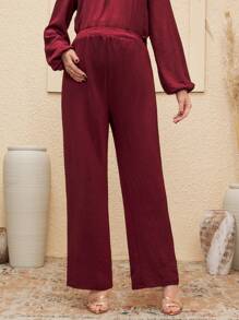 SHEIN Loose Comfortable Maternity Pants, Wine Red, Minimalist Style, Casual Everyday Wear - Burgundy - View 5