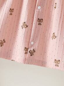 2pcs/Set Girls Casual Pink Bear Print Pattern Comfortable & Elegant Long Pants And Long Sleeve Pajamas Set - Pink - View 3