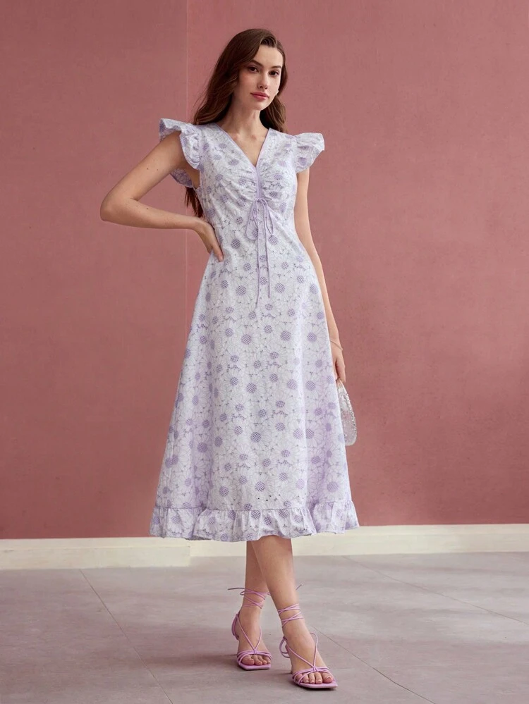 FLOWER PRINT RUFFLE HEM DRESS