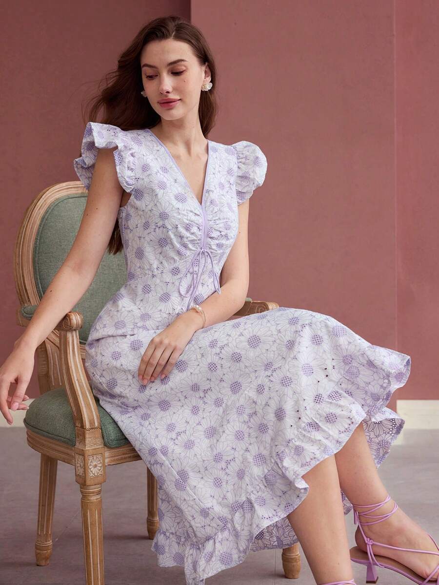 MOTF PREMIUM FLOWER PRINT RUFFLE HEM DRESS - Multicolor - View 1