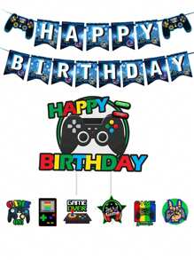 Gaming Theme Party Decoration Set With Game Controller Banner, Balloons, Cake Toppers, Home Decorations For Birthday Party Valentine's Day, Valentines Wedding, Birthday