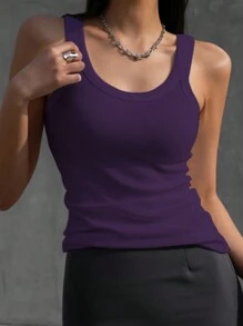 DAZY Women's Plain Casual Versatile Camisole Tank Tops - Violet Purple - View 5