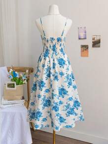 Soleia Sexy & Romantic Gradient Print Plunging Neckline Backless Tie Strap Vintage Dress, Suitable For Vacation, Music Festival, Bohemian, Holiday Date, Spring, Valentine's Day Afternoon Tea