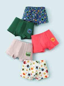 5 Pack Young Boy Simple Solid & Printed Combination Fashion Boxer Briefs - Multicolor - View 8