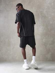 SUMWON Zestaw męski Premium Oversized, spodenki z obniżonym krokiem, styl uliczny, detale z lamówką, odzież wypoczynkowa, sport, moda miejska, dwuczęściowy zestaw, styl grubych trampek, letni zestaw casualowy