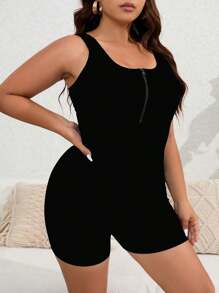 Swim Lushoire Bộ đồ bơi liền thân không tay màu trơn tối giản cỡ lớn mùa hè - màu đen - Xem 5