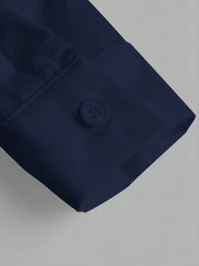 SHEIN Leap Crew Tween Boy Casual Comfort Stand Collar Solid Woven Shirt (With Necktie) - Navy Blue - View 3