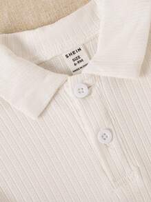 SHEIN 男宝宝短袖2025新款提花面料Polo领纯色夏季休闲舒适半襟T恤