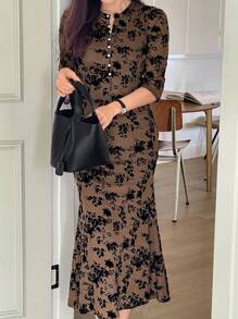 DAZY Robe longue femme, simple et mode, porter au quotidien - Tabac - Voir 2