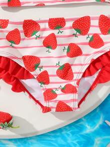 3 件装女婴蝴蝶结拼接格子沙滩装套装，配可爱格子帽 - 彩色 - 查看 4