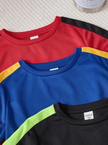 SHEIN 6pcs/Set Young Boy Multi-Color Patchwork Sports Outfit Set, Suitable For School P.E. Classes, Outdoor Jogging, Athletic Wear - Multicolor - View 4