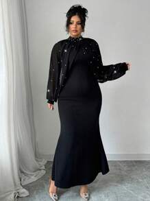 Elenzga Plus Size Women Solid Color Elegant Autumn Dress, Suitable For New Year, Valentine's Day, Thanksgiving, Christmas, Easter, Party, New Year's Eve, Christmas Party, Christmas Decor, Christmas Pajamas, Spring Holiday Fall Cloth For Women