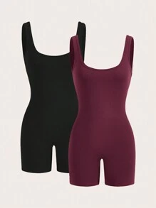 SHEIN SXY 2 Packs Women's Summer Casual Solid Color Sleeveless Jumpsuit - Multicolor - View 3