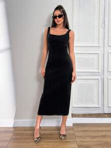 SHEIN Cottnline Sexy Slim Casual Dress, Minimalist Fashion For Daily Wear - Black - View 3