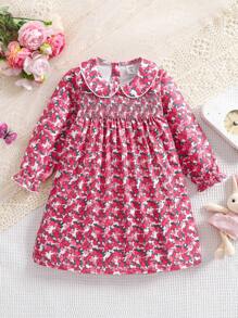 SHEIN 年轻女孩复古碎花翻领长袖长睡袍，母女装 - 彩色 - 查看 1