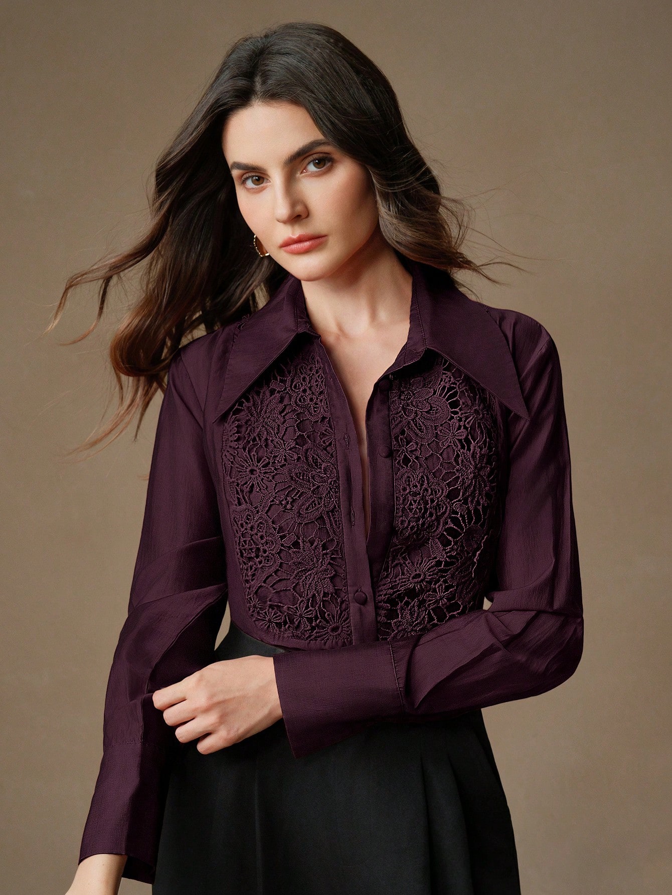 Anewsta بلوزة نسائية شفافة فضفاضة مع تطريز من الدا...