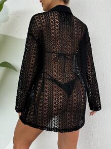 SHEIN Swim Cubre transparente con botones frontales de unicolor para mujer para el verano