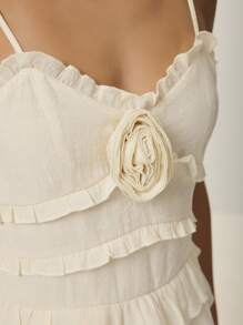 Poéselle Top decorativo tipo camiseta de verano con estampado floral y diseño de capas, estilo francés, nueva colección de primavera y verano, top elegante para mujer - Blanco - Ver 2