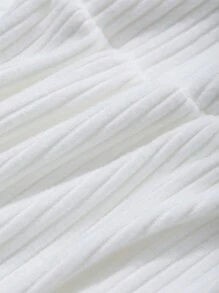 Dazy Plus White Square Neck Fitted Short/Long Sleeve T-Shirt, Spring/Autumn - White - View 3