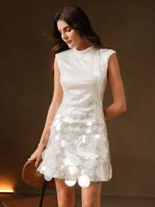 Anewsta 女士中长休闲连衣裙，简约时尚，适合日常穿着 - 白色 - 查看 4