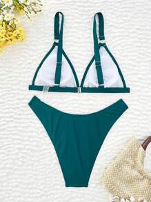 Set de 2 piezas de bikini de verano para mujer, de unicolor, con tirantes gruesos y hebilla redonda, sexy