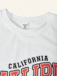 SHEIN Explorewe 1pc Tween Boy Holiday Beach Palm Tree & Football Graphic Round Neck Short Sleeve T-Shirt - White - View 5
