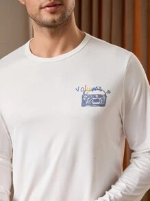 Men's Pajama Set: Long Sleeve Top And Pants - White - View 6