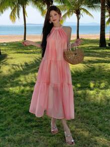 DAZY Sleeveless Floral Print Mid-Length Dress For Women,Casual Women Dresses Vacation Outfits Women Cruise Outfit For Women - Pink - View 5