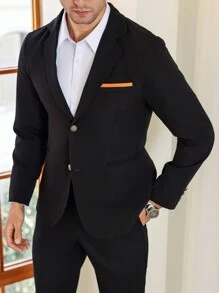 Manfinity Mode Blazer informal de manga larga con botones frontales de unicolor tejido por Manfinity