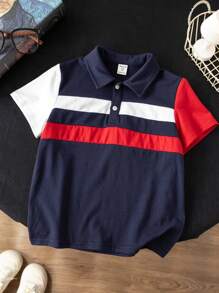 SHEIN Jongens Colorblock Korte Mouw Lichtgewicht Poloshirt, Casual Dagelijkse Kleding Geschikt Voor School, Lente/Zomer