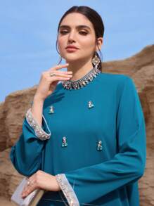 Al Najma Women's Turkish Abaya & Arabic Maxi Dress, Kaftan & Jalabiya,Modest - Blue - View 2