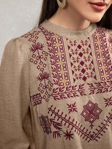Al Najma 1pc Embroidered Arabic Style Casual Dress, Minimalist And Fashionable For Daily Wear, Boho Maxi Jalabiya Arabian Dresses, For Casual Daily,Modest