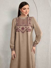 Al Najma 1pc Embroidered Arabic Style Casual Dress, Minimalist And Fashionable For Daily Wear, Boho Maxi Jalabiya Arabian Dresses, For Casual Daily,Modest