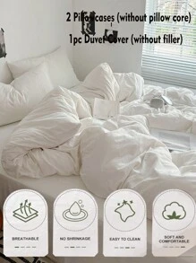 3 件套象牙色床上用品套装，柔软羽绒被套和 2 个枕套，可洗，无填充物，适用于宿舍或卧室