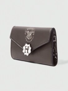 Harry Potter | ROMWE Fashionable Hogwarts Pattern Compact Souvenir Card Holder For Women Wallet Mini Wallet Purse Wallet Card Wallet - Khaki - View 2