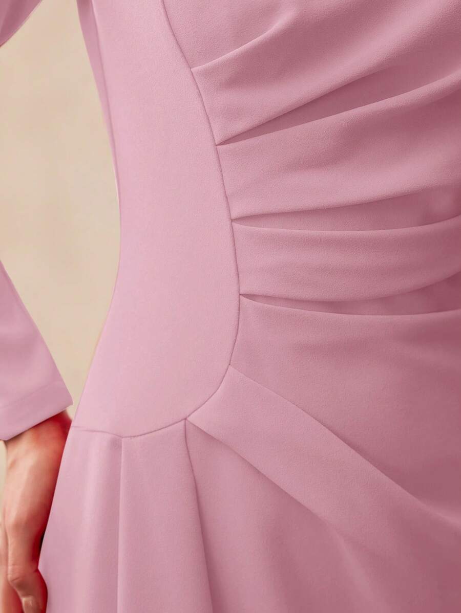 MOTF PREMIUM 褶皱拉链连衣裙 - 粉色 - 查看 2