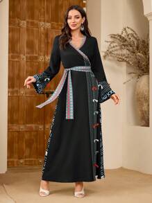 Al Najma 女士优雅长款连衣裙 - 黑色 - 查看 4